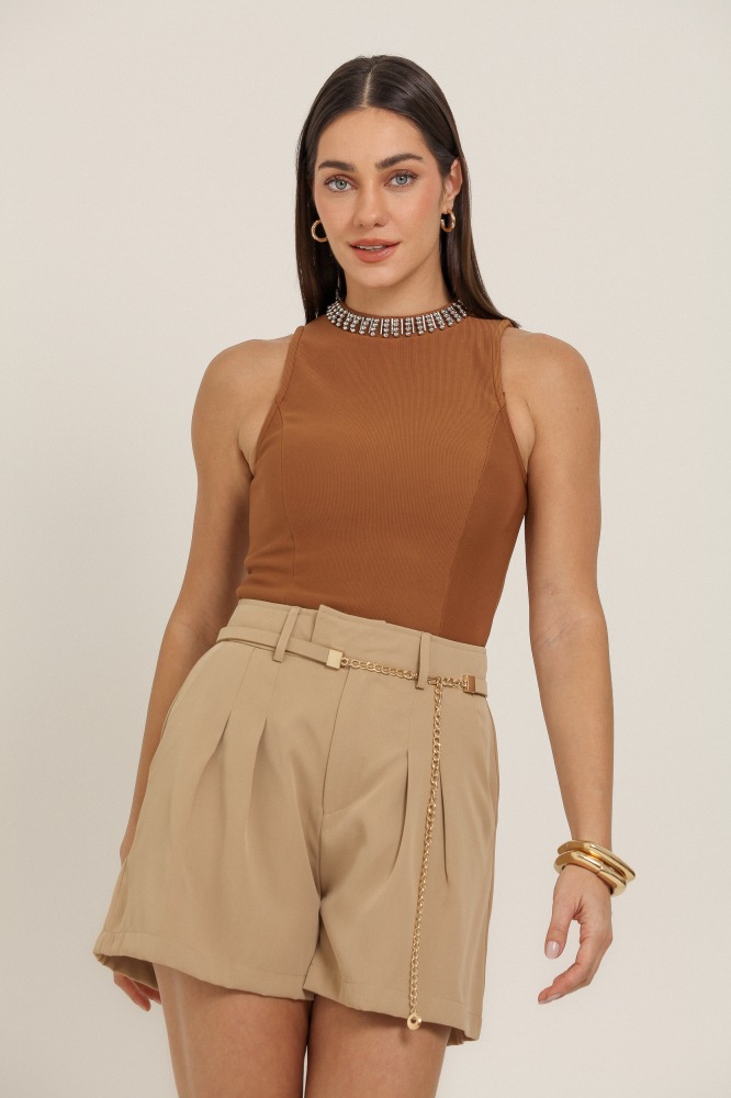 9037123 - Regata Bordado Gola CAMEL 9037123 - Regata Bordado Gola CAMEL