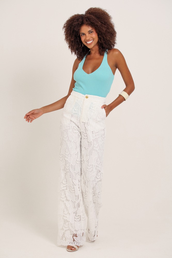 9037129 - Calça Reta Guipir OFF-WHITE 9037129 - Calça Reta Guipir OFF-WHITE