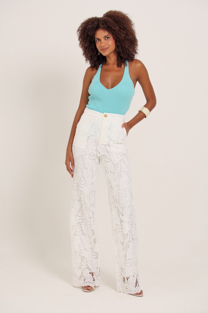 9037129 - Calça Reta Guipir OFF-WHITE 9037129 - Calça Reta Guipir OFF-WHITE