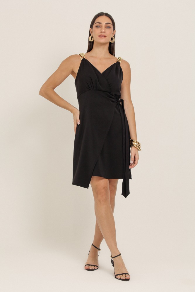 9037132 - Vestido Curto Alça Corrente  PRETO