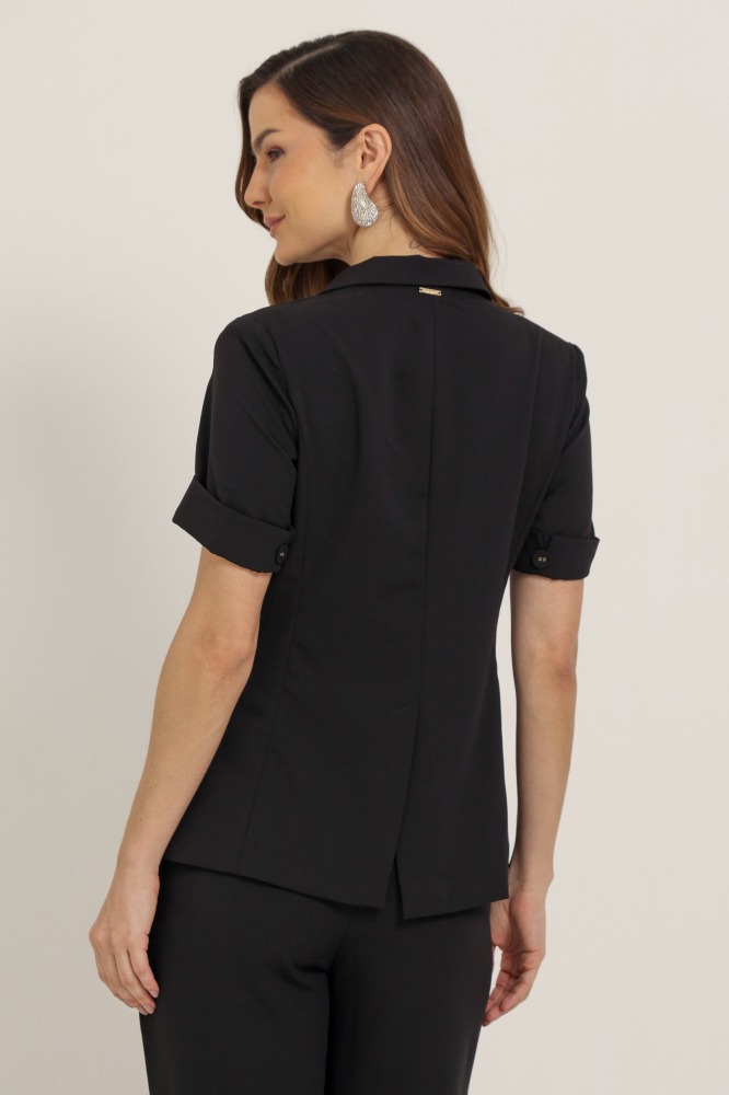 9037133 - Blazer Alfaiataria Manga Curta  PRETO