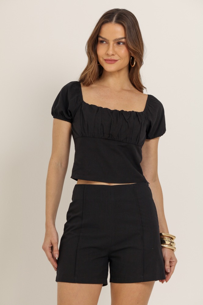 9037135 - Blusa Manga Curta Bufante PRETO 9037135 - Blusa Manga Curta Bufante PRETO