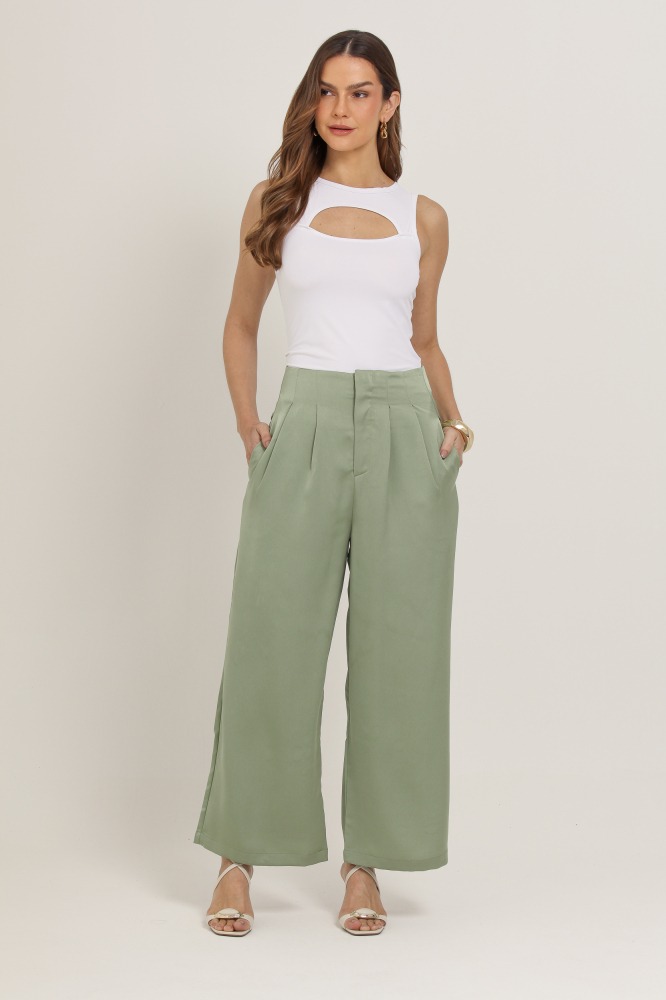 9037138 - Calça Alfaiataria Detalhe Dourado  VERDE 