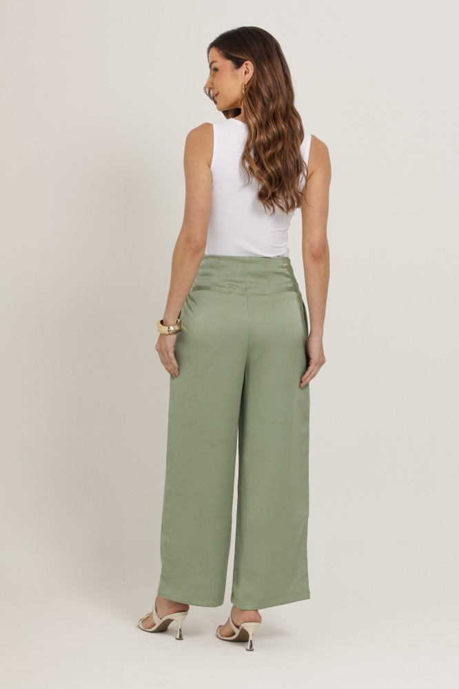9037138 - Calça Alfaiataria Detalhe Dourado  VERDE 