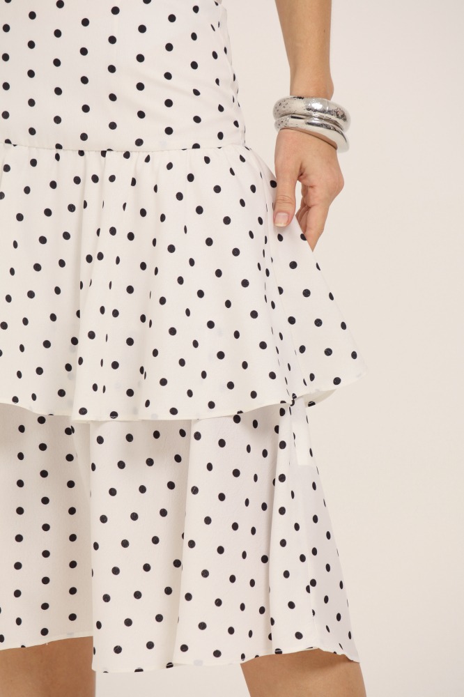 9037139 - Saia Midi Poá Babados BRANCO