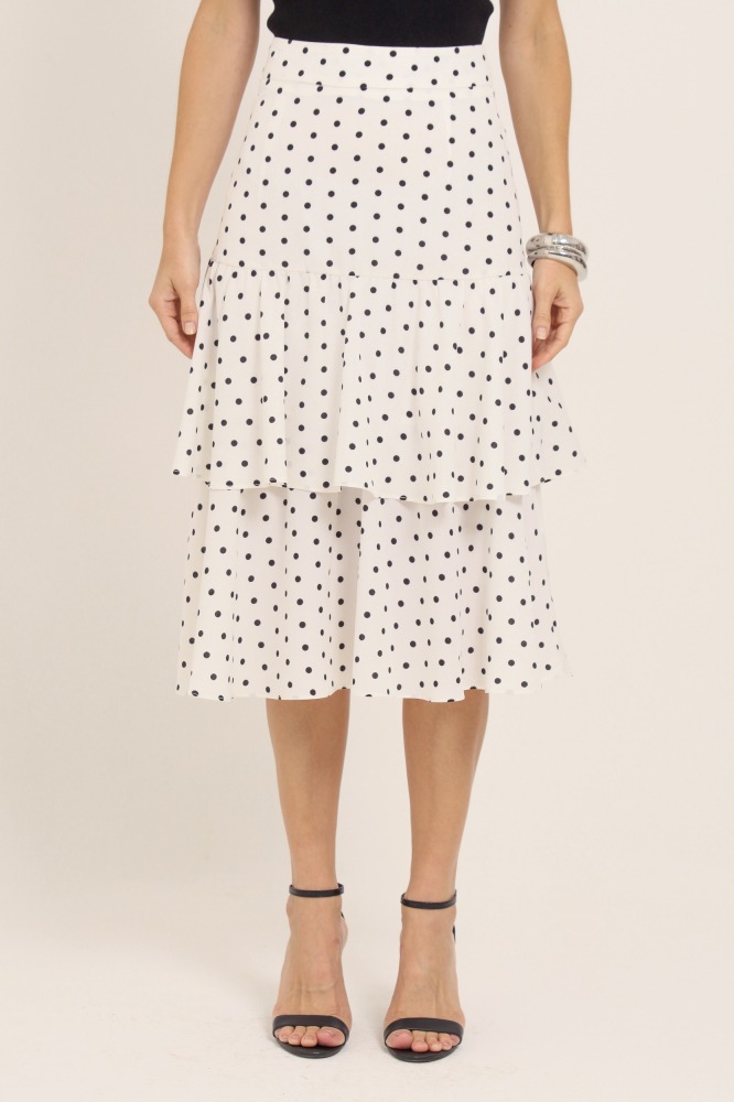 9037139 - Saia Midi Poá Babados BRANCO