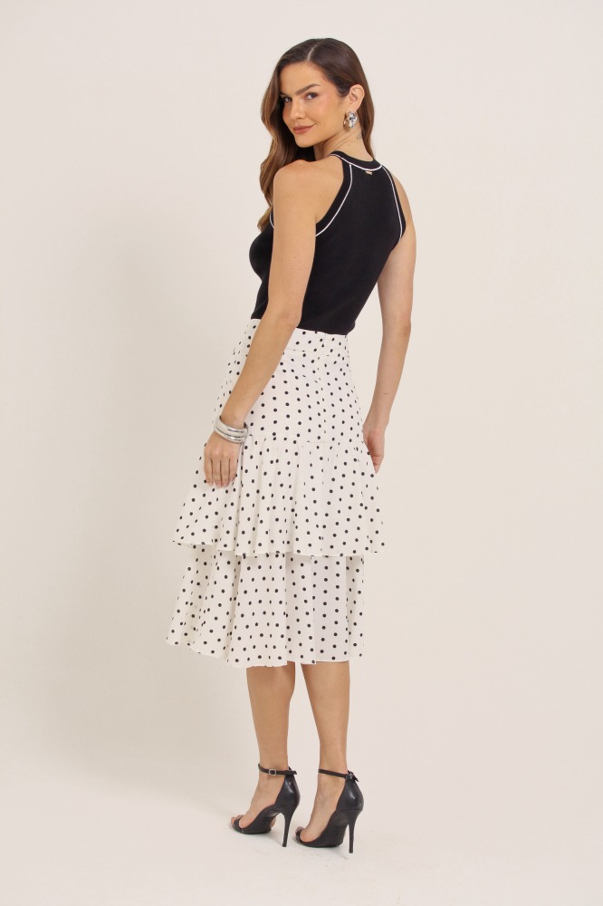 9037139 - Saia Midi Poá Babados BRANCO