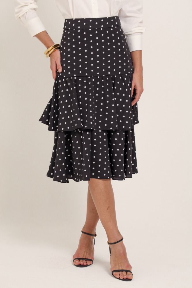 9037139 - Saia Midi Poá Babados PRETO 9037139 - Saia Midi Poá Babados PRETO