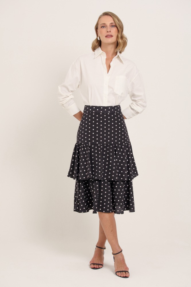 9037139 - Saia Midi Poá Babados PRETO 9037139 - Saia Midi Poá Babados PRETO