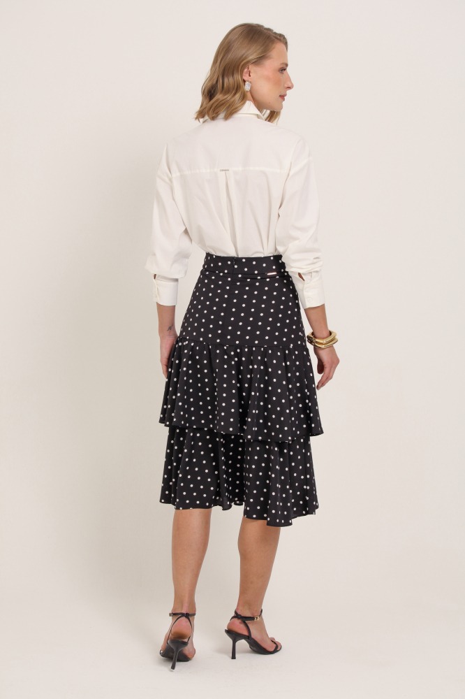 9037139 - Saia Midi Poá Babados PRETO 9037139 - Saia Midi Poá Babados PRETO