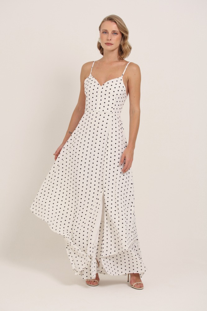 9037140 - Vestido Longo Poá Decote V BRANCO 9037140 - Vestido Longo Poá Decote V BRANCO