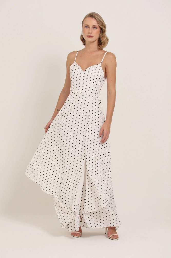 9037140 - Vestido Longo Poá Decote V BRANCO - Imagem 2