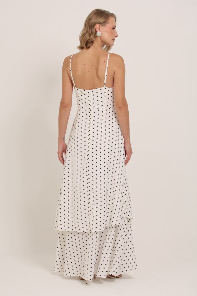 9037140 - Vestido Longo Poá Decote V BRANCO 9037140 - Vestido Longo Poá Decote V BRANCO