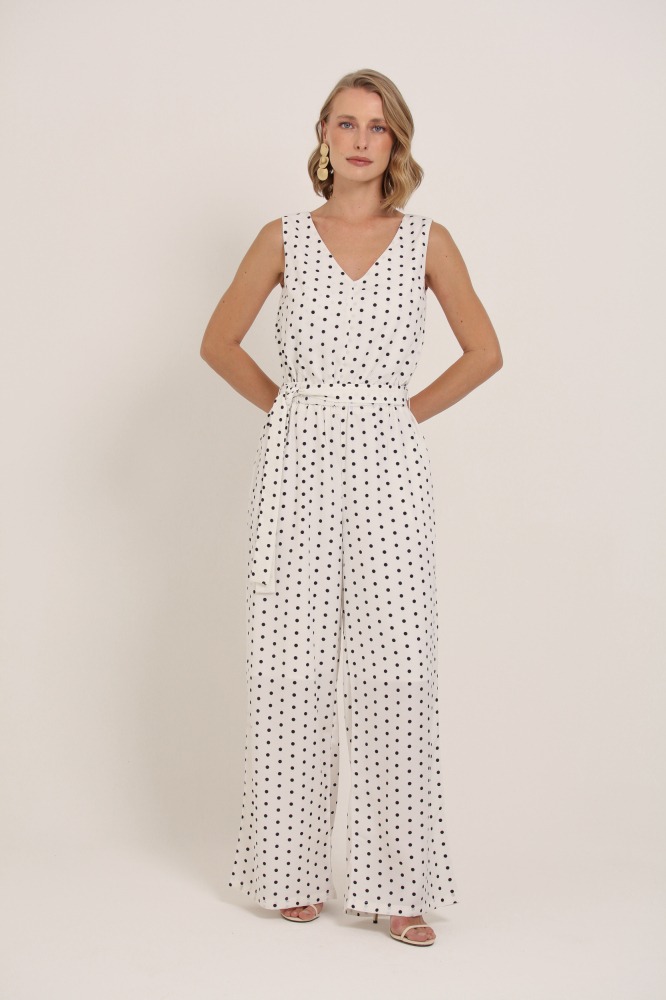 9037141 - Macacão Poá Sem Manga Com Faixa BRANCO