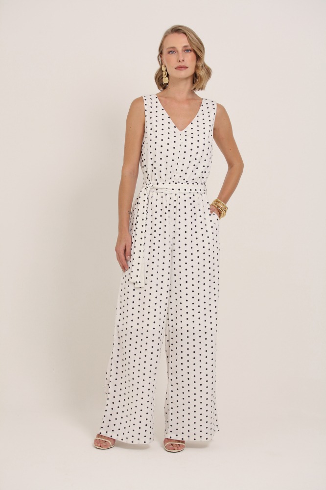 9037141 - Macacão Poá Sem Manga Com Faixa BRANCO