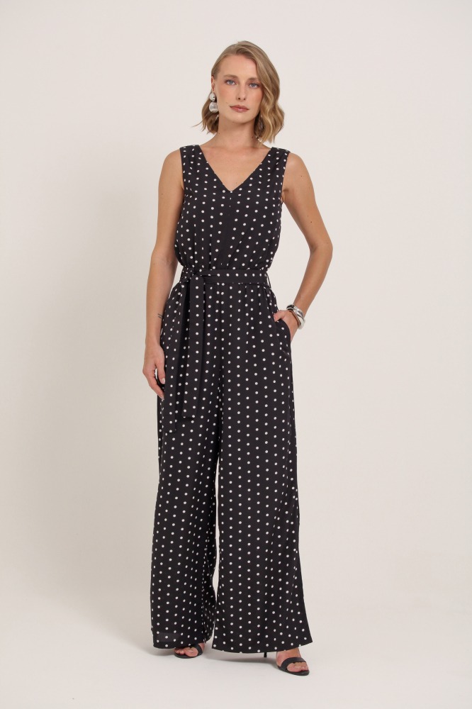 9037141 - Macacão Poá Sem Manga Com Faixa PRETO