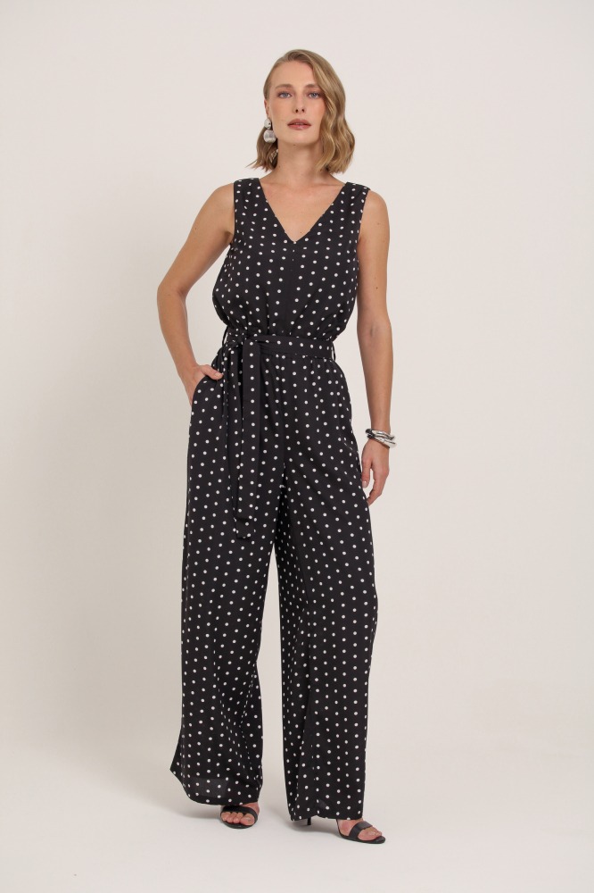 9037141 - Macacão Poá Sem Manga Com Faixa PRETO