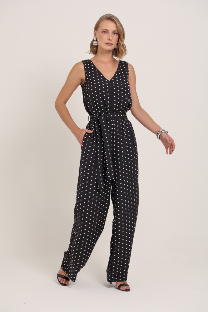 9037141 - Macacão Poá Sem Manga Com Faixa PRETO