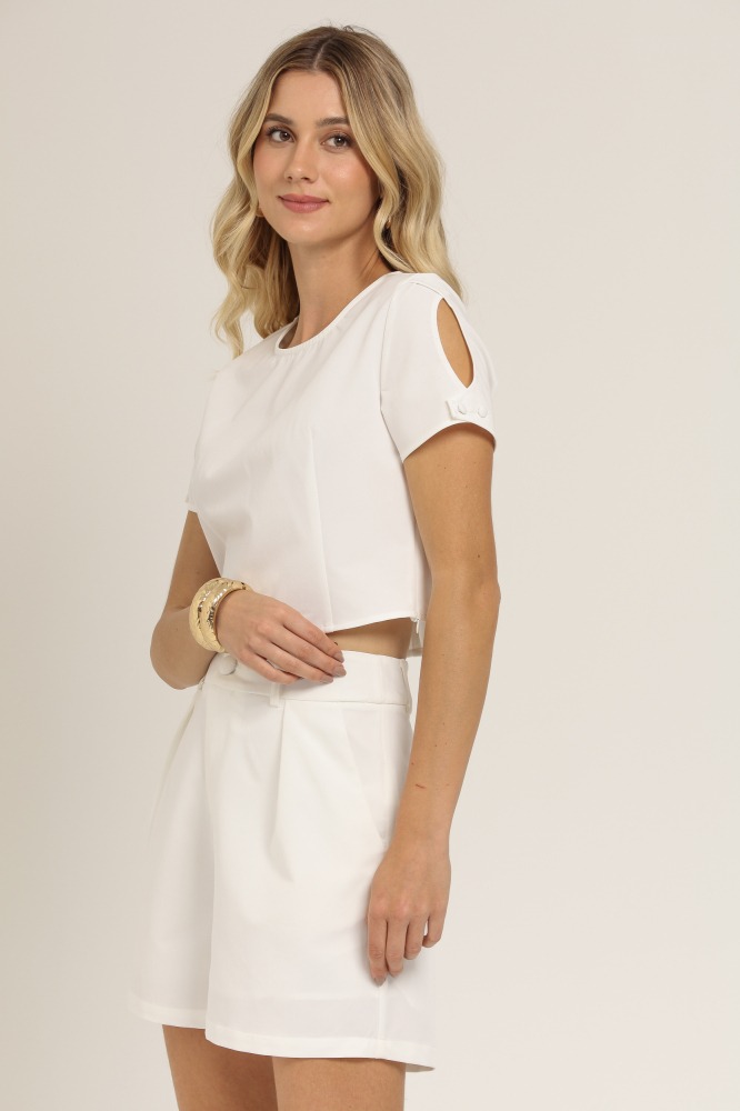 9037143 -Blusa Cropped Alfaiataria Detalhe Manga OFF-WHITE