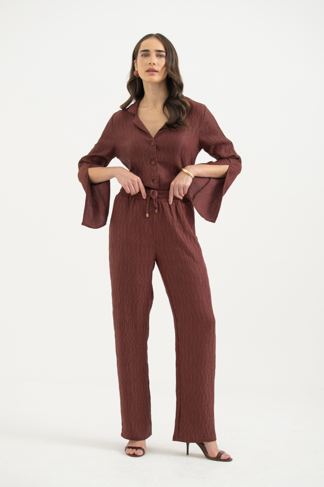 9037147 - Calça Reta Com Amarração CAFÉ