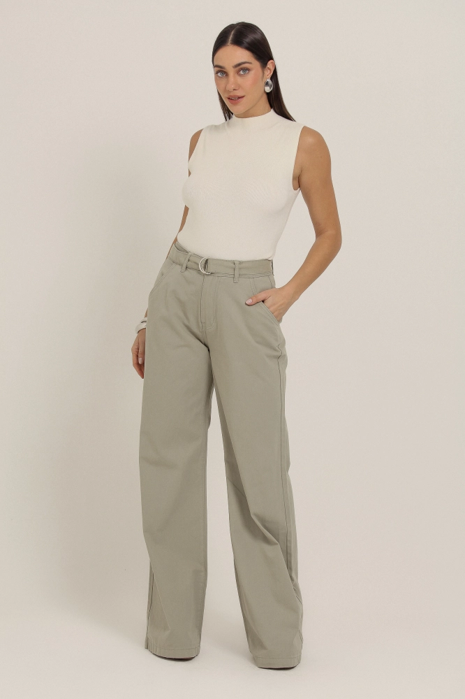 9037150 - Calça Pantalona Sarja Com Faixa VERDE 