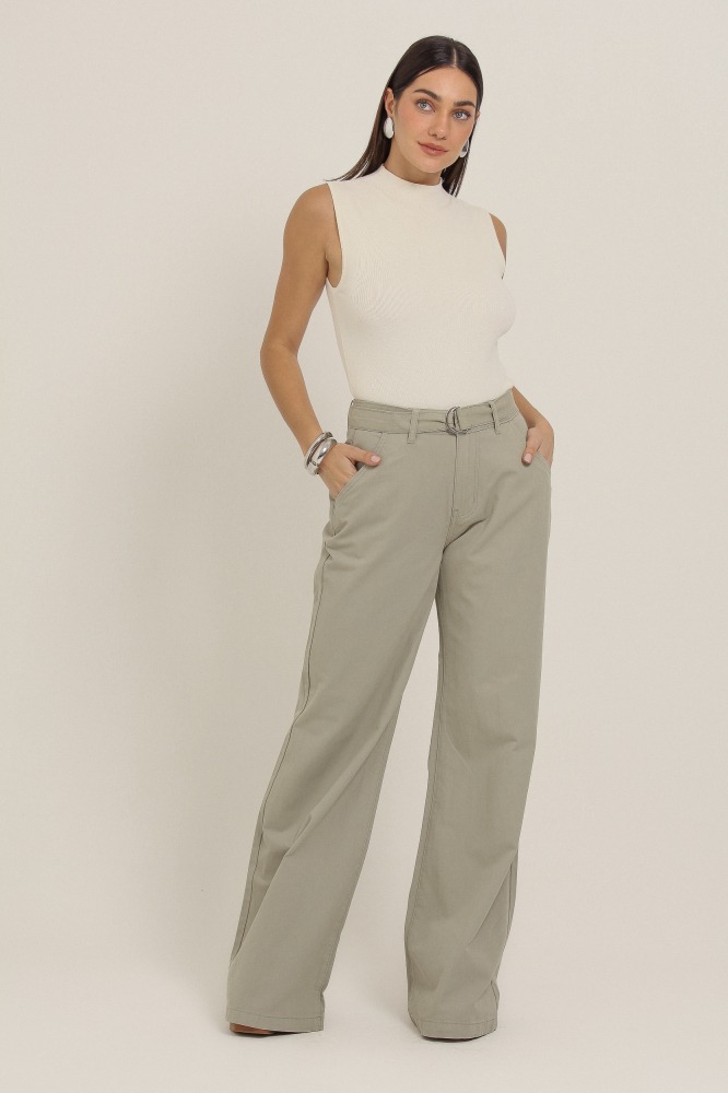 9037150 - Calça Pantalona Sarja Com Faixa VERDE 