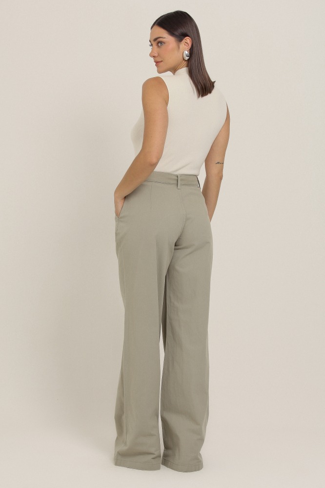 9037150 - Calça Pantalona Sarja Com Faixa VERDE 