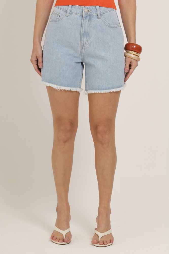 9037156 - Shorts Jeans Cintura Alta Com Barra Desfiada JEANS 9037156 - Shorts Jeans Cintura Alta Com Barra Desfiada JEANS