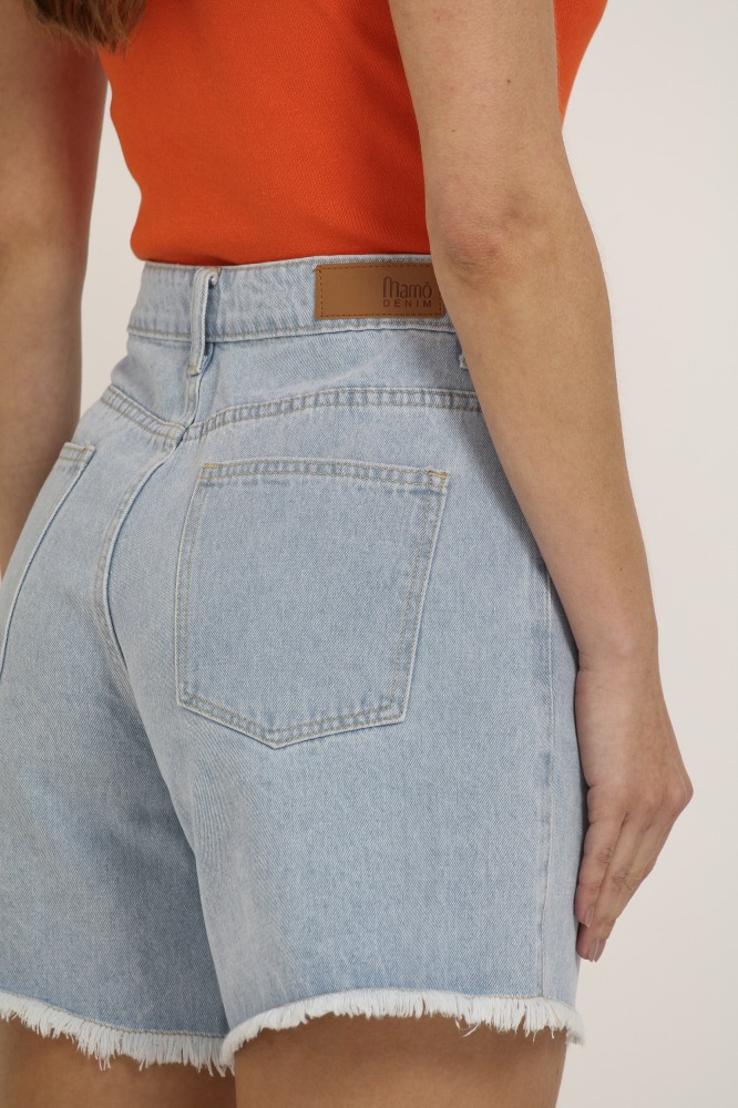 9037156 - Shorts Jeans Cintura Alta Com Barra Desfiada JEANS 9037156 - Shorts Jeans Cintura Alta Com Barra Desfiada JEANS