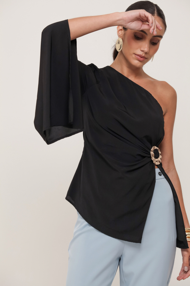 9037174 - Blusa Um Ombro Só PRETO 9037174 - Blusa Um Ombro Só PRETO