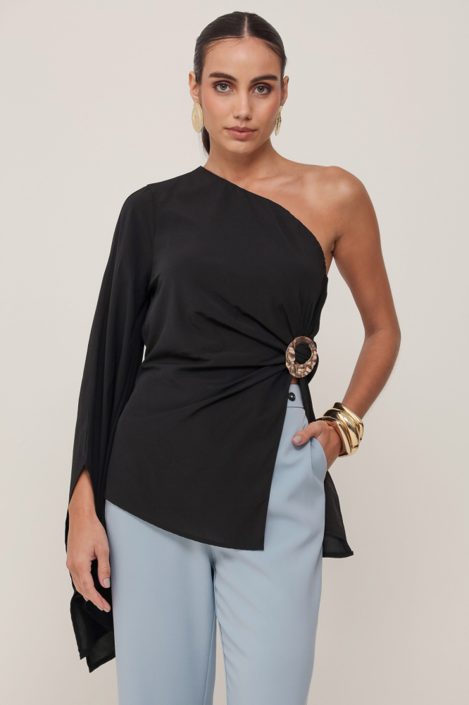 9037174 - Blusa Um Ombro Só PRETO 9037174 - Blusa Um Ombro Só PRETO