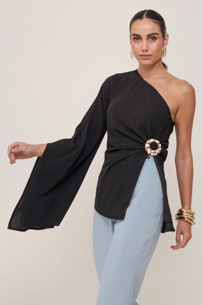 9037174 - Blusa Um Ombro Só PRETO