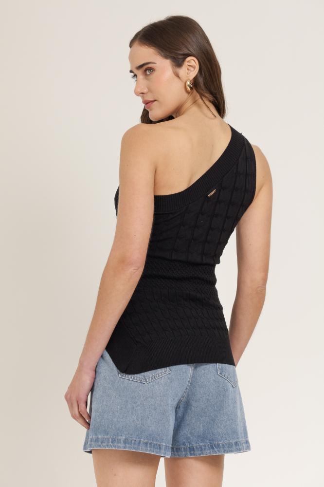 9037180 - Regata Um Ombro Só Tricô PRETO
