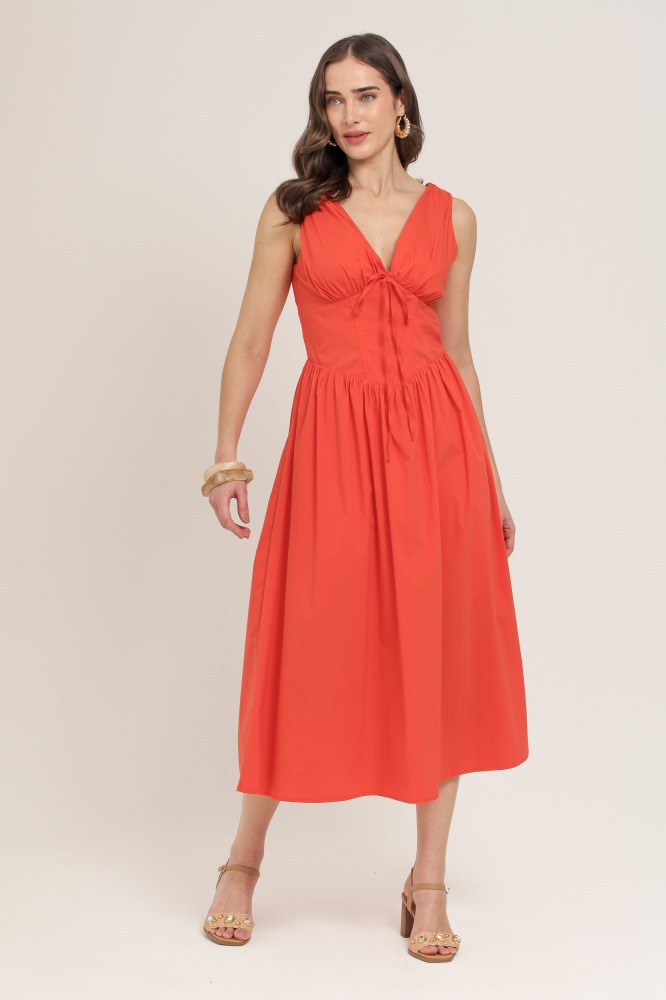 9037212 - Vestido Midi Acinturado LARANJA 9037212 - Vestido Midi Acinturado LARANJA