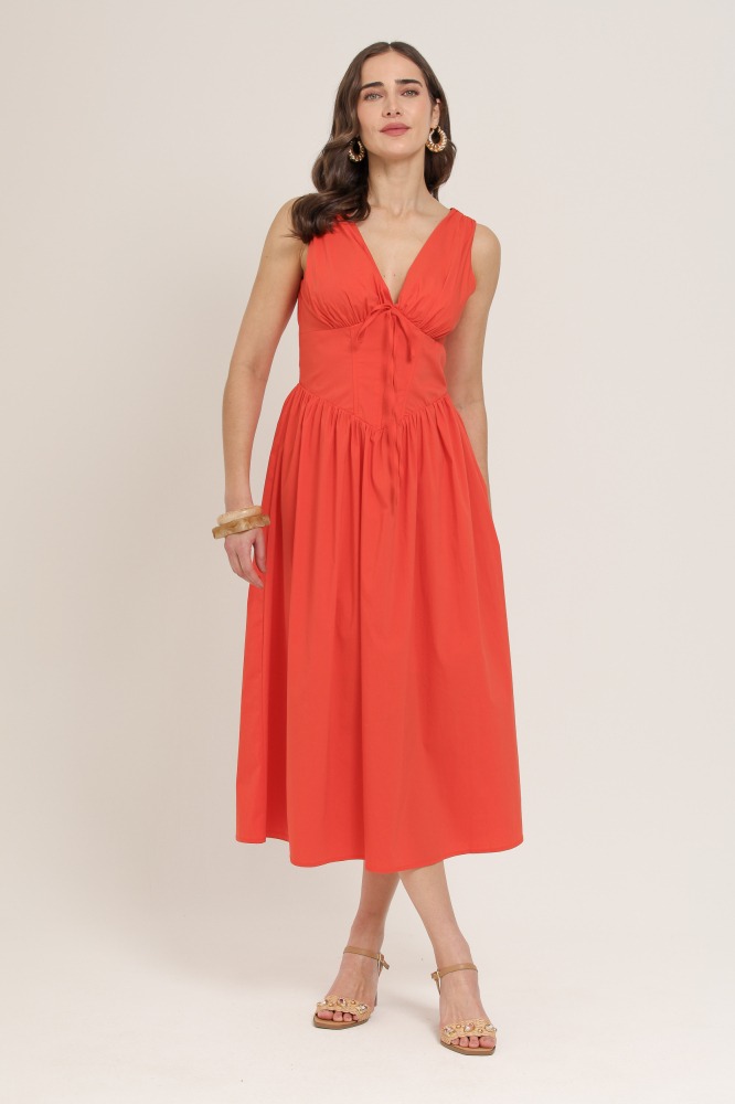 9037212 - Vestido Midi Acinturado LARANJA 9037212 - Vestido Midi Acinturado LARANJA
