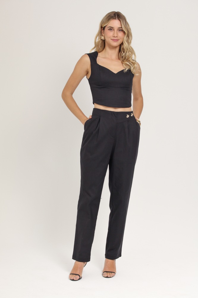 9037214 - Calça Alfaiataria Detalhe Cós PRETO 9037214 - Calça Alfaiataria Detalhe Cós PRETO