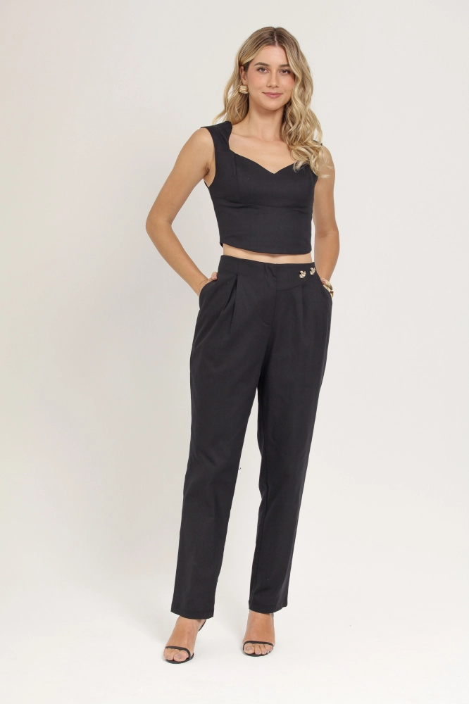 9037214 - Calça Alfaiataria Detalhe Cós  PRETO