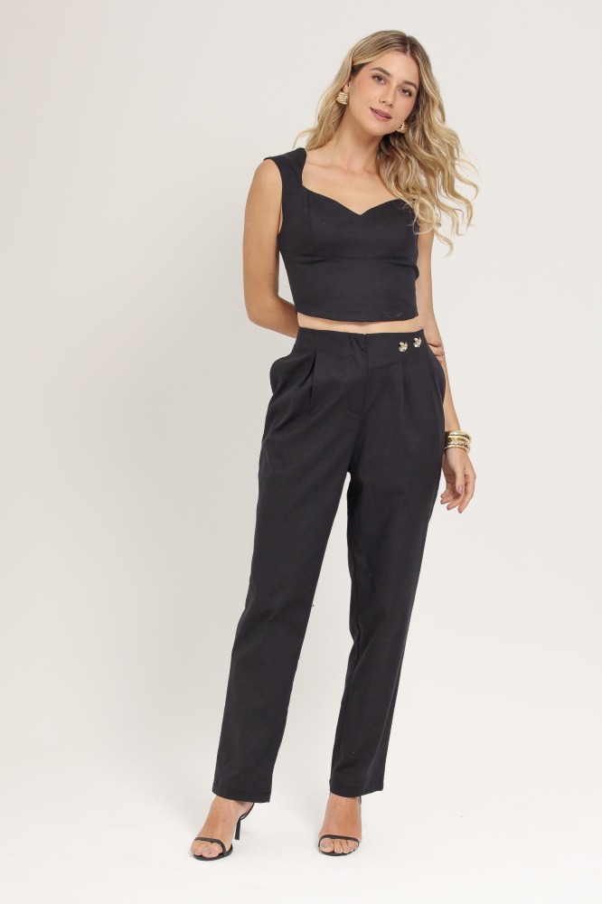 9037215 - Blusa Cropped Em Linho PRETO
