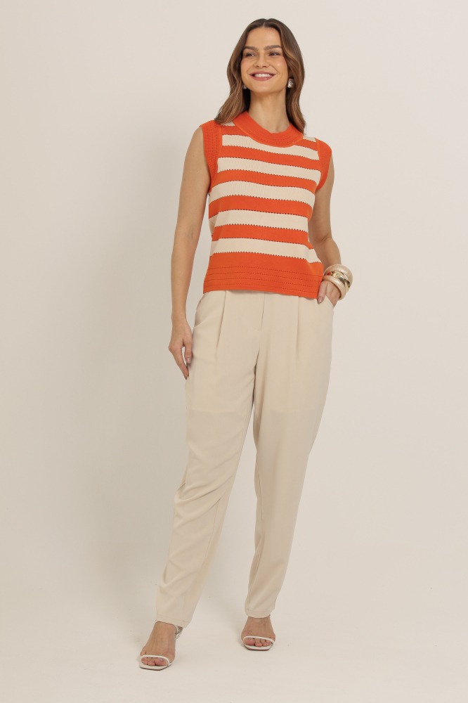 9037223 - Regata Tricô Listrada Canelada LARANJA 9037223 - Regata Tricô Listrada Canelada LARANJA