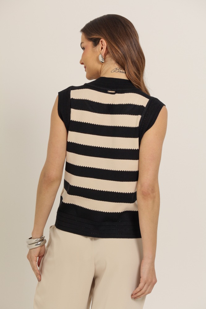 9037223 - Regata Tricô Listrada Canelada  PRETO