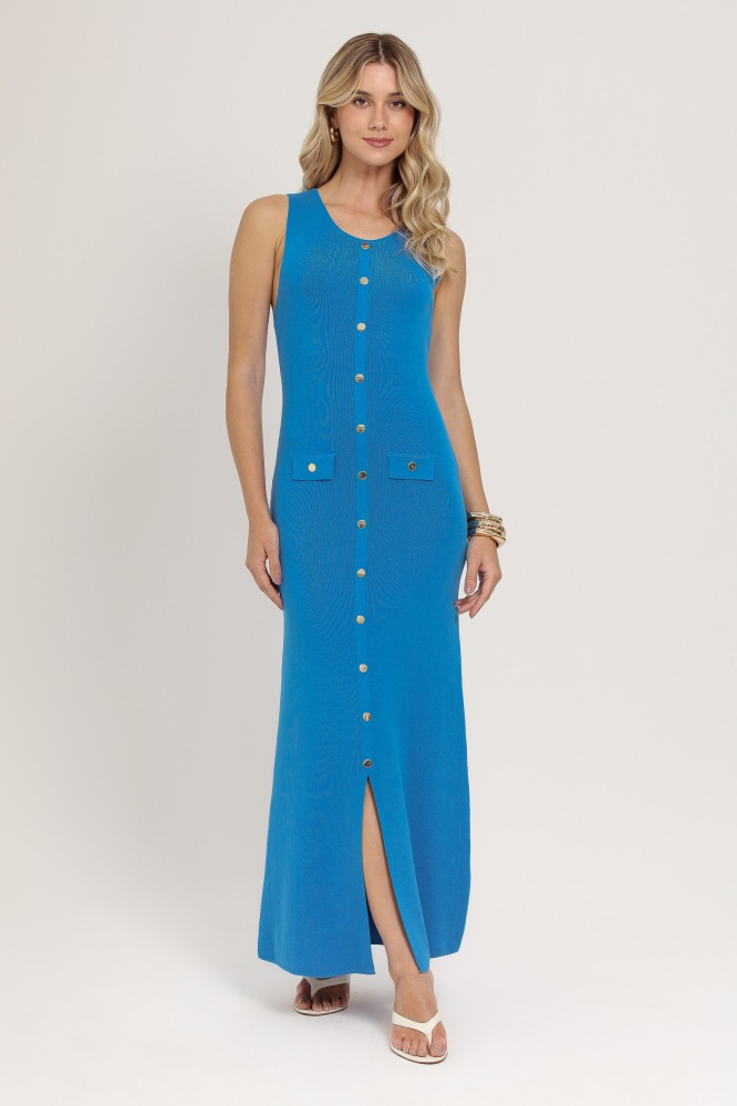 9037225 - Vestido Longo Tricot Botões AZUL 9037225 - Vestido Longo Tricot Botões AZUL