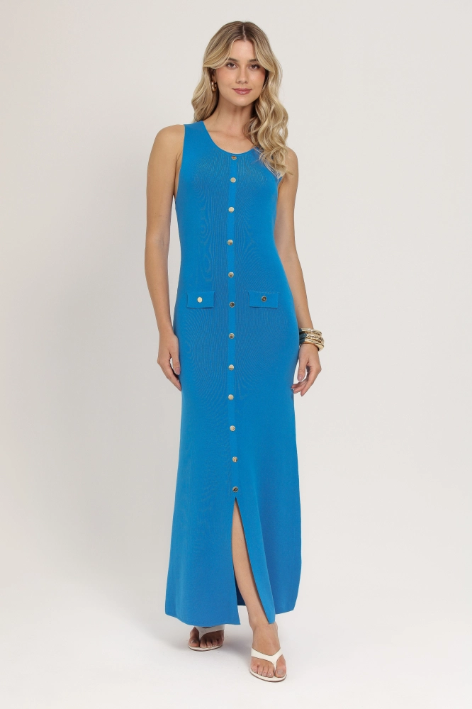 9037225 - Vestido Longo Tricot Botões AZUL 9037225 - Vestido Longo Tricot Botões AZUL - Imagem 1