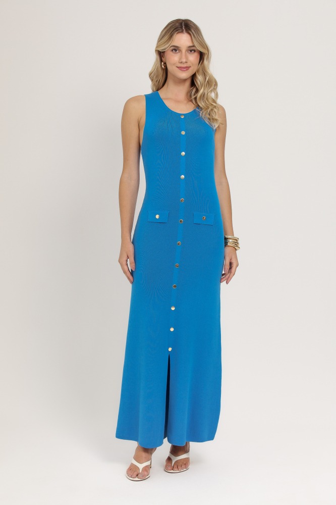 9037225 - Vestido Longo Tricot Botões AZUL 9037225 - Vestido Longo Tricot Botões AZUL