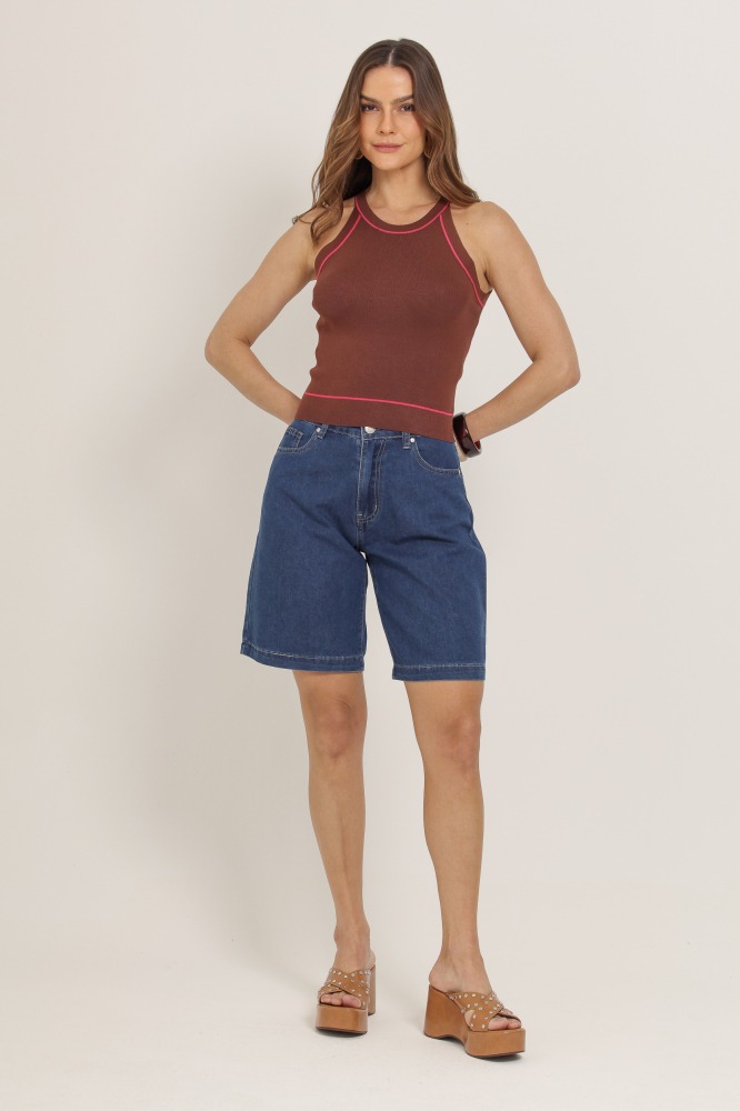 9037229 - Regata Tricô Com Vivo  MARROM