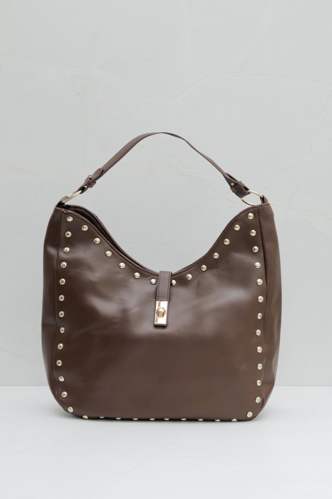 9037242 - Bolsa Oval Tachas MARROM