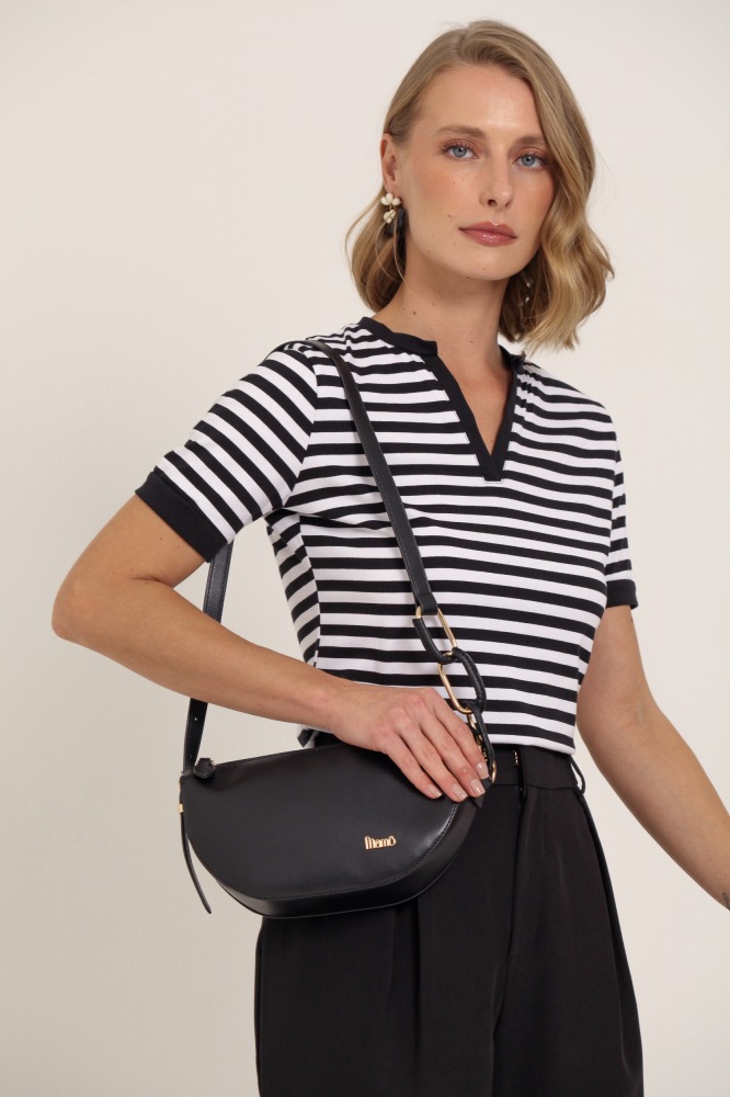 9037244 - Bolsa Tiracolo Pequena Alça Detalhe Elos PRETO