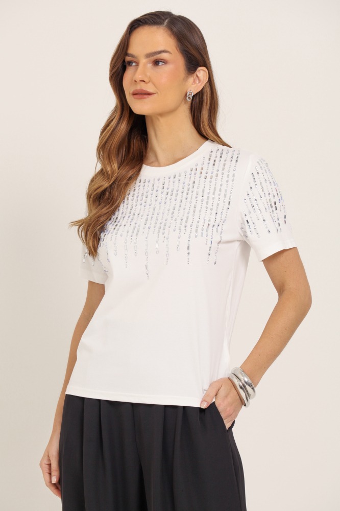 9037261 - Camiseta Bordado Espelhos OFF-WHITE 9037261 - Camiseta Bordado Espelhos OFF-WHITE