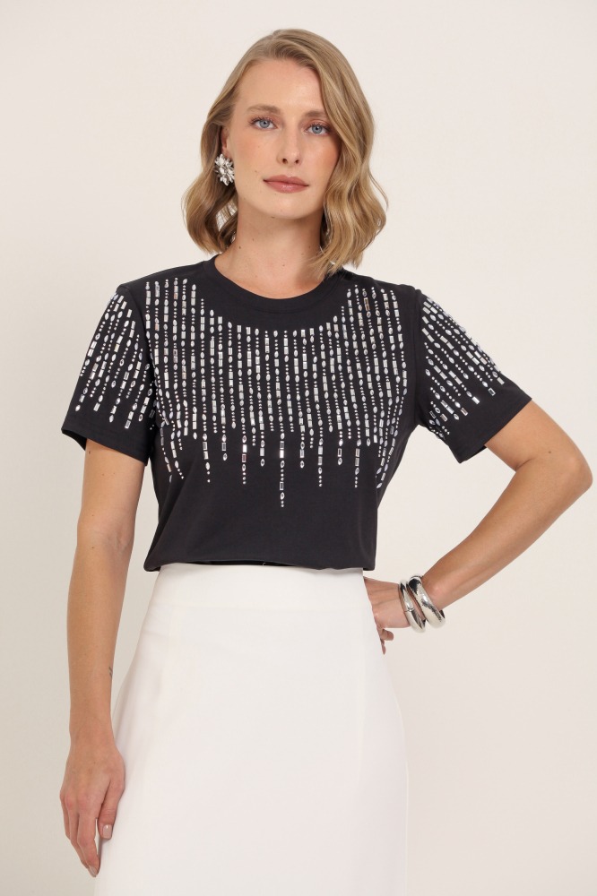 9037261 - Camiseta Bordado Espelhos PRETO 9037261 - Camiseta Bordado Espelhos PRETO