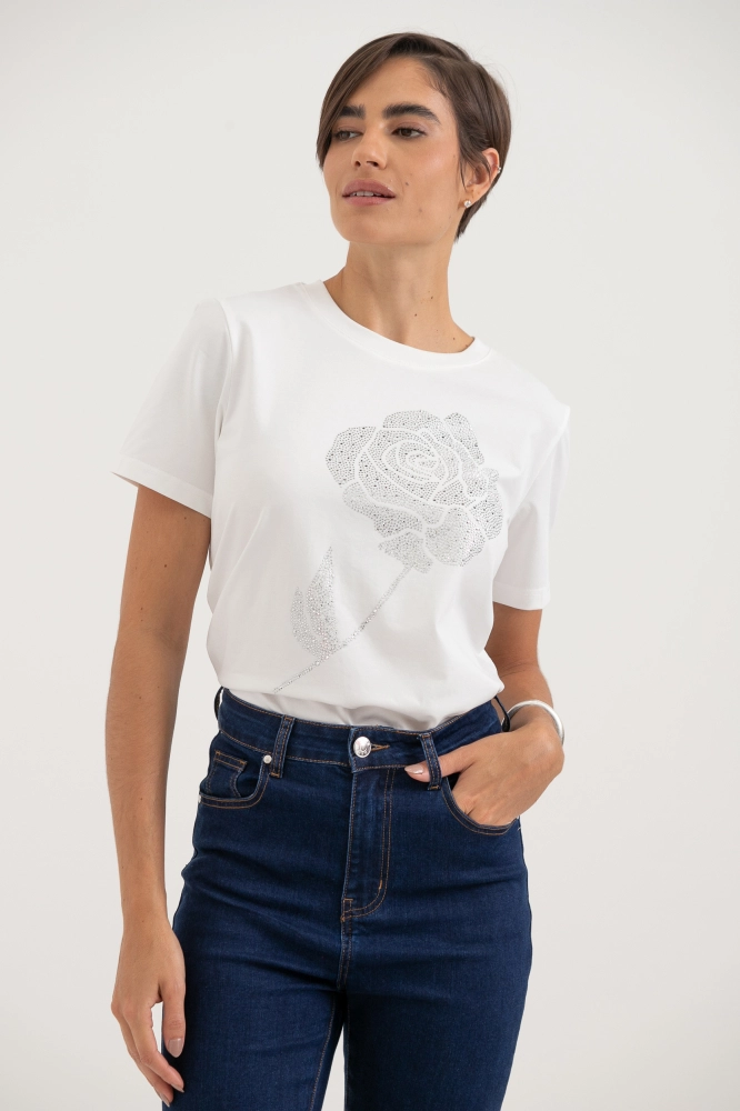 9037262 - Camiseta Bordado Flor OFF-WHITE 9037262 - Camiseta Bordado Flor OFF-WHITE - Imagem 1