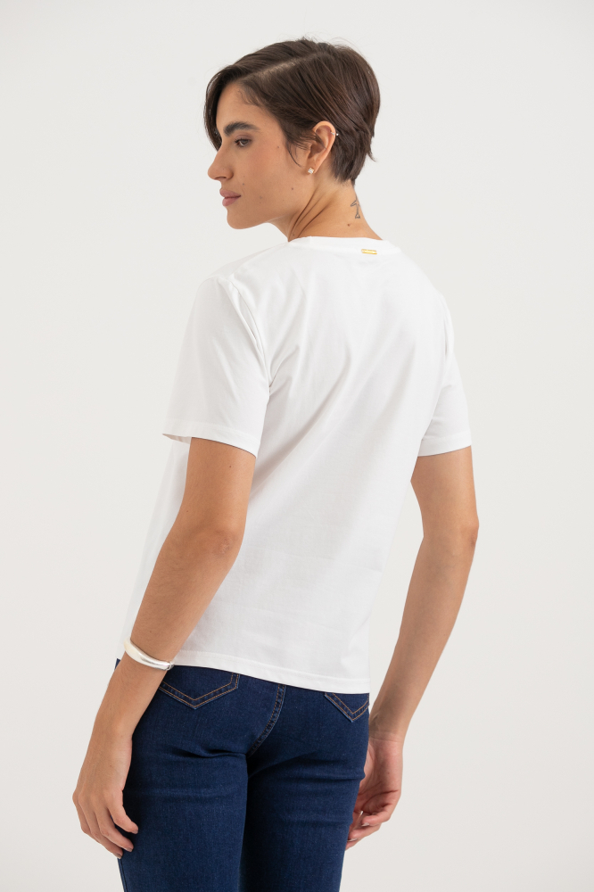 9037262 - Camiseta Bordado Flor OFF-WHITE 9037262 - Camiseta Bordado Flor OFF-WHITE